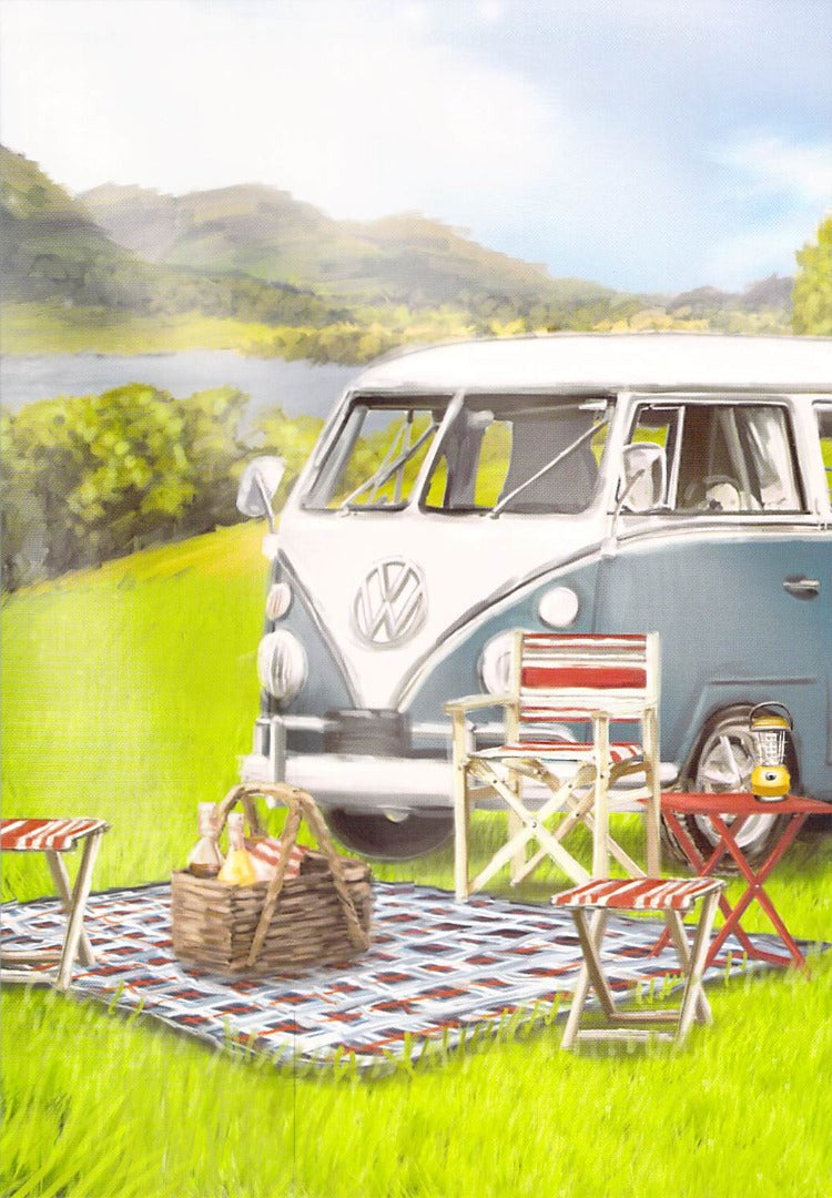 Blue VW Camper - Blank -  Greeting Card - Free Postage