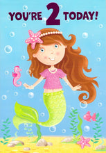 Load image into Gallery viewer, Age 2 - 2nd Birthday - Mermaid / Starfish - Greeting Card - Free Postage
