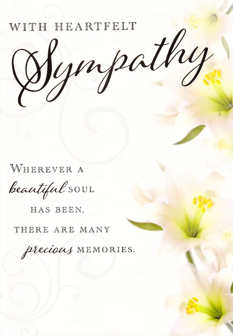 Sympathy - Heartfelt - White Flowers - Greeting Card - Free Postage