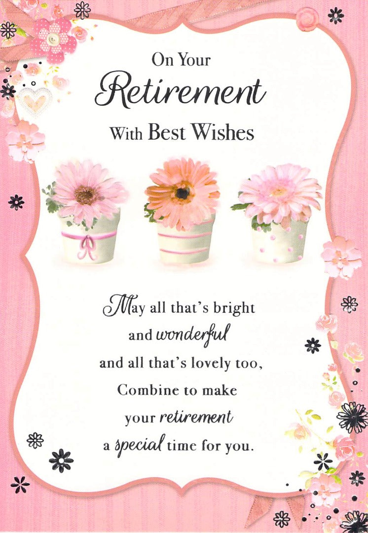 Retirement - Pink/ Flowers - Greeting Card - Free Postage