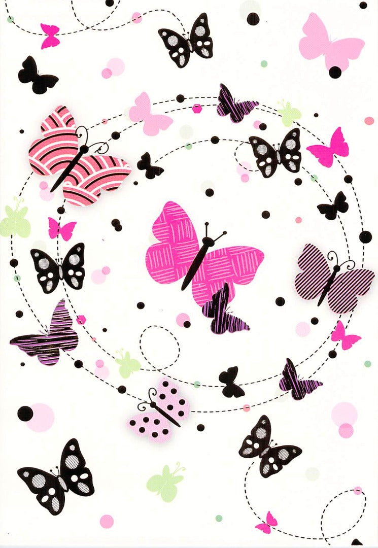 Blank - Gold Foil / Pink Butterflies - Greeting Card - Free Postage