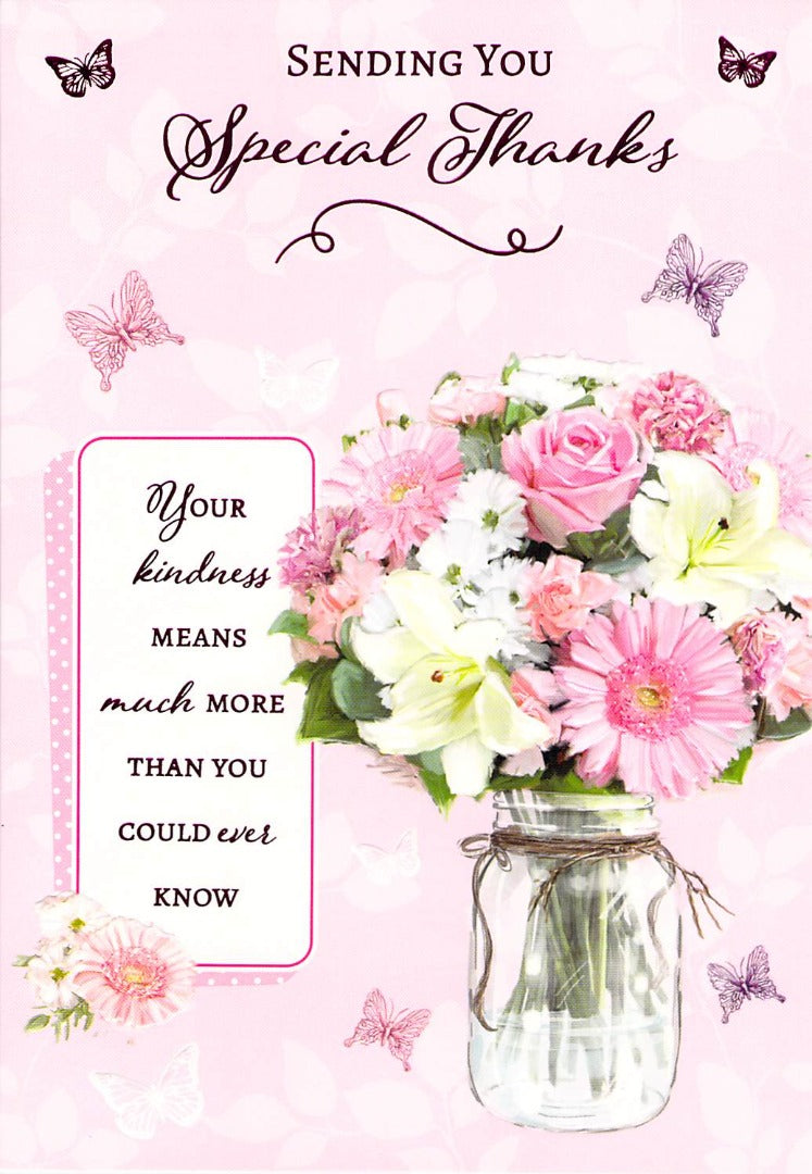 Thank You - Floral  - Pink - Greeting Card - Free Postage