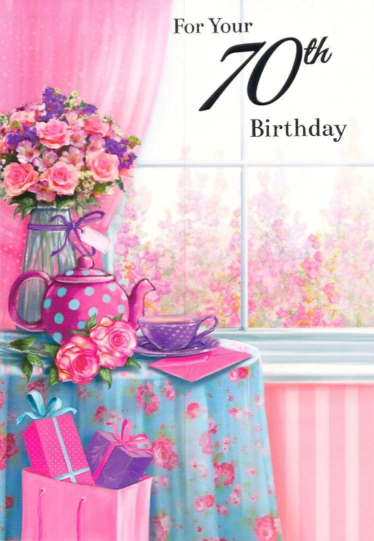 70th Birthday - Age 70 - Teapot - Greeting Card