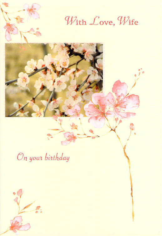 Birthday - Wife - Cream / Floral - Greeting Card