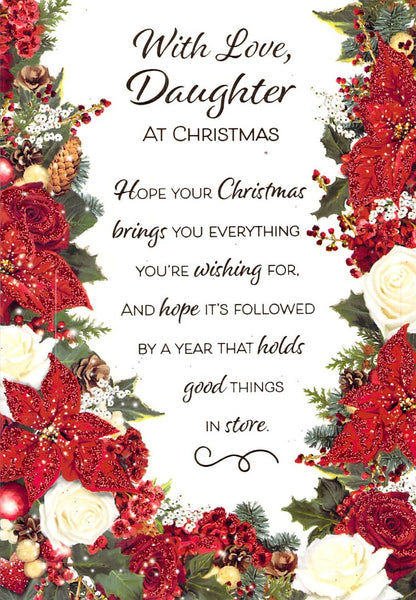 Christmas - Daughter - Floral - Greeting Card - Free P&P