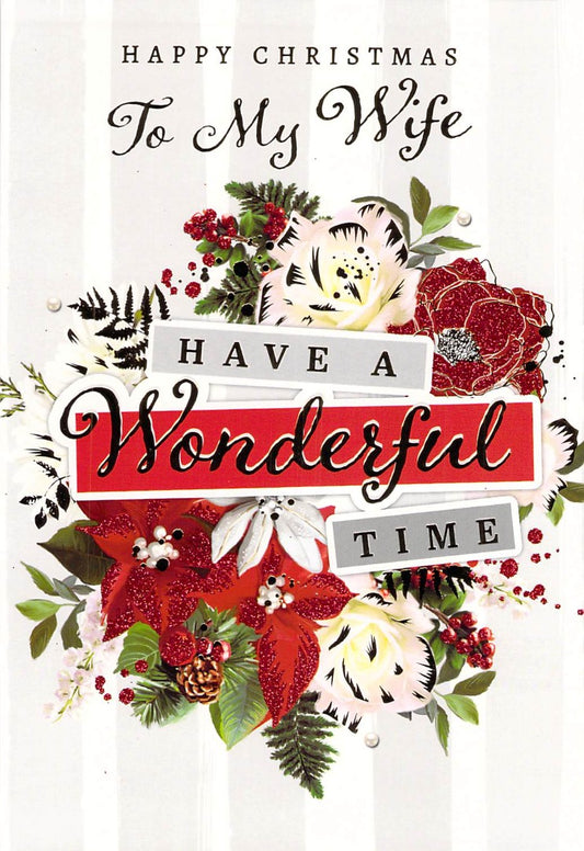 Christmas Card Have A Wonderful Time Floral Red Berries Greeting Card