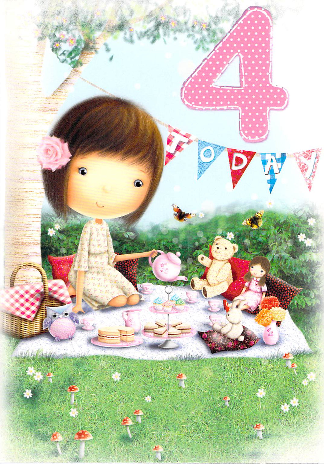Age 4 - 4th Birthday - Teddy Bear Picnic - Greeting Card
