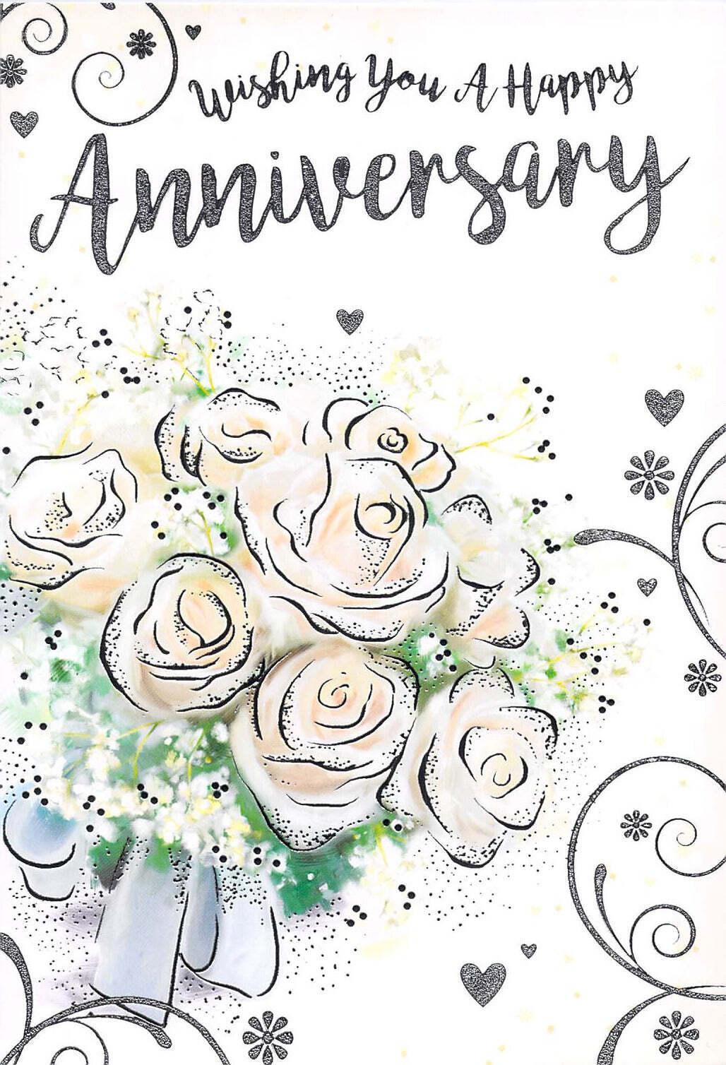 Anniversary - Your Anniversary - Silver Foil Roses - Greeting Card