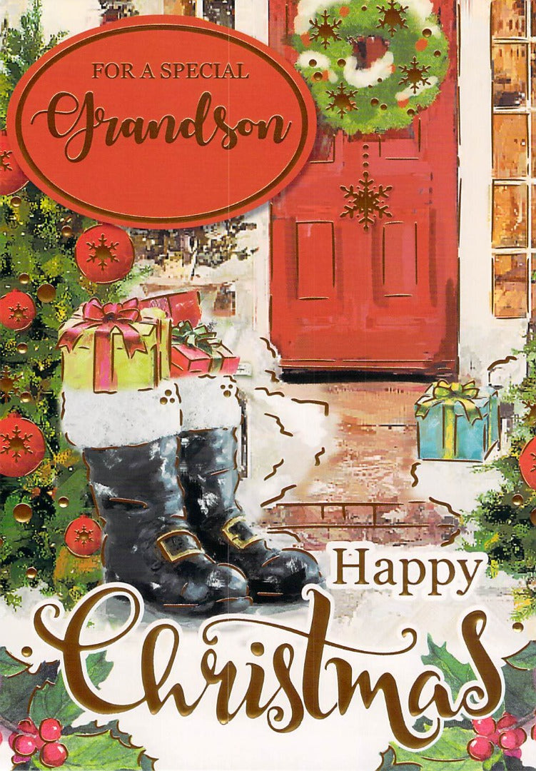 Christmas - Grandson - Front Door - Greeting Cards