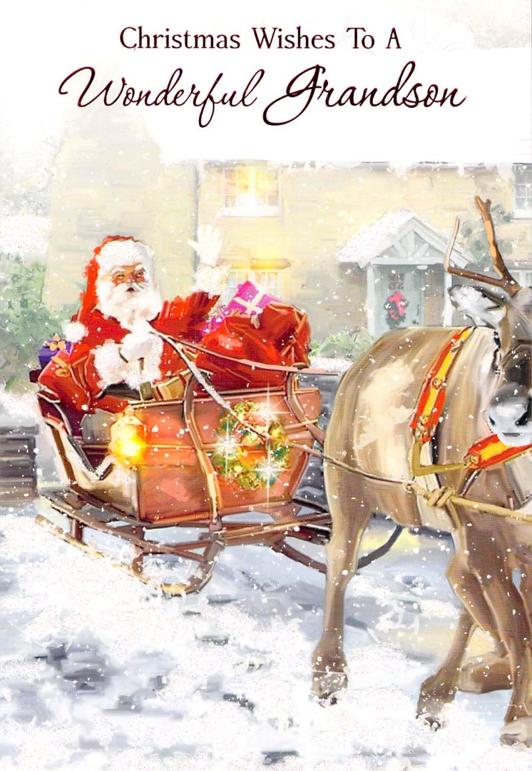 Christmas - Grandson - Santa Sleigh -  Greeting Card