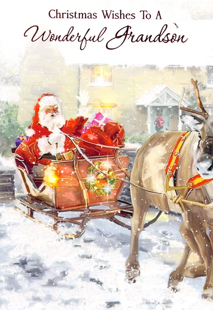 Christmas - Wonderful Grandson - Santa Sleigh -  Greeting Card