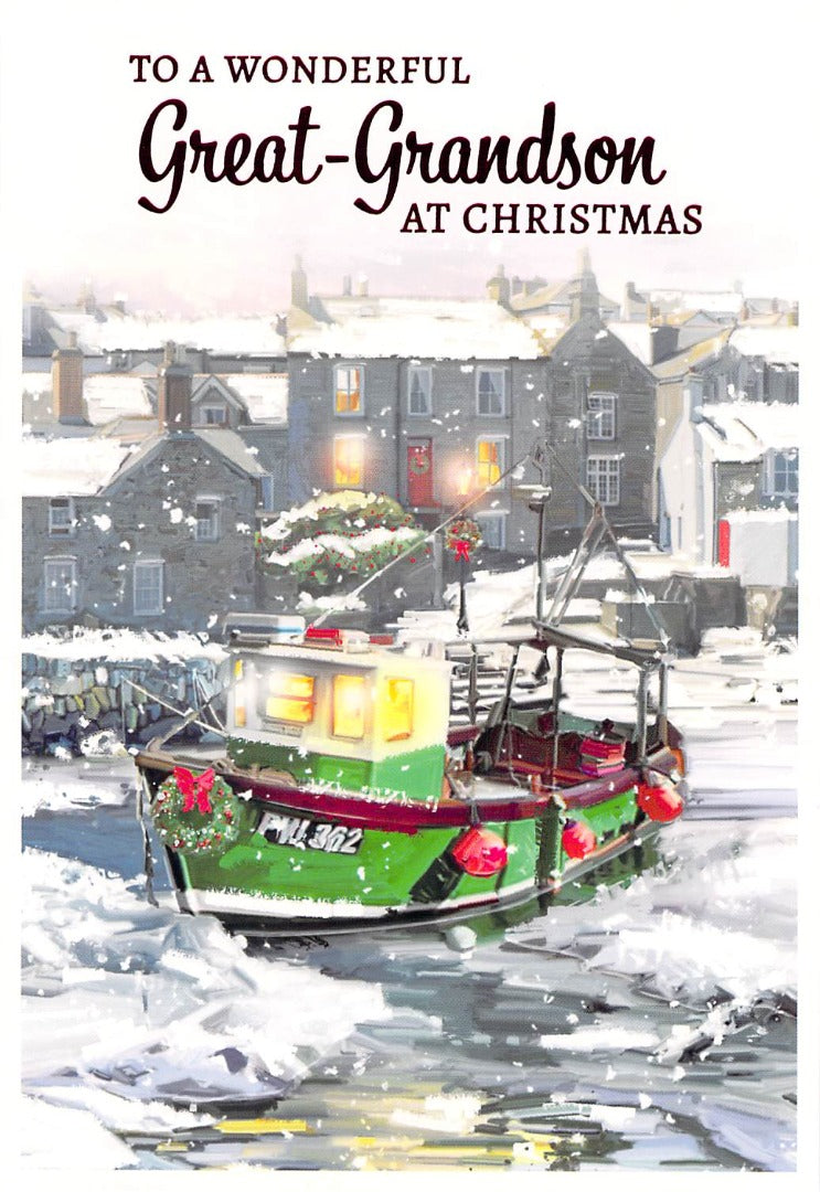 Christmas -Great Grandson - Harbour -  Greeting Card