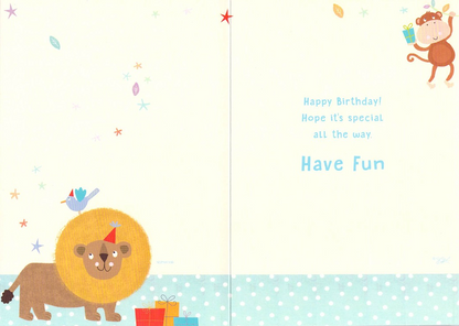 Age 1 - First Birthday - Lions / Monkey - Greeting Card