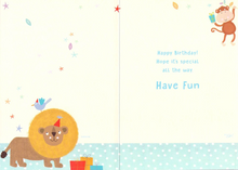 Load image into Gallery viewer, Age 1 - First Birthday - Lions / Monkey - Greeting Card

