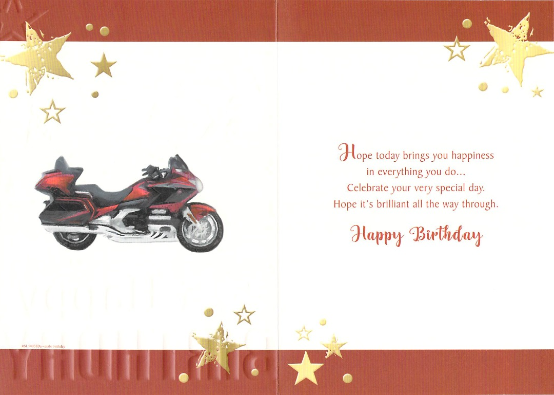 Son In Law Birthday - Red Motorbike - Gold Foil - Greeting Card