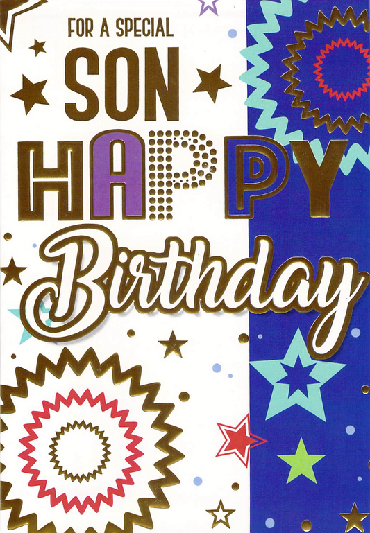 This Son Birthday - Blue - Gold Foil - Greeting Card is a Greeting Card priced at £ 1.50 from Made To Be Treasured range. Produced by Generic for excellent quality