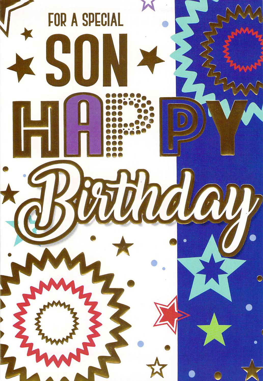 Son Birthday - Blue - Gold Foil - Greeting Card