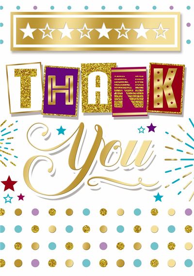 Thank You - Gold Glitter - Greeting Card - Full Colour Insert