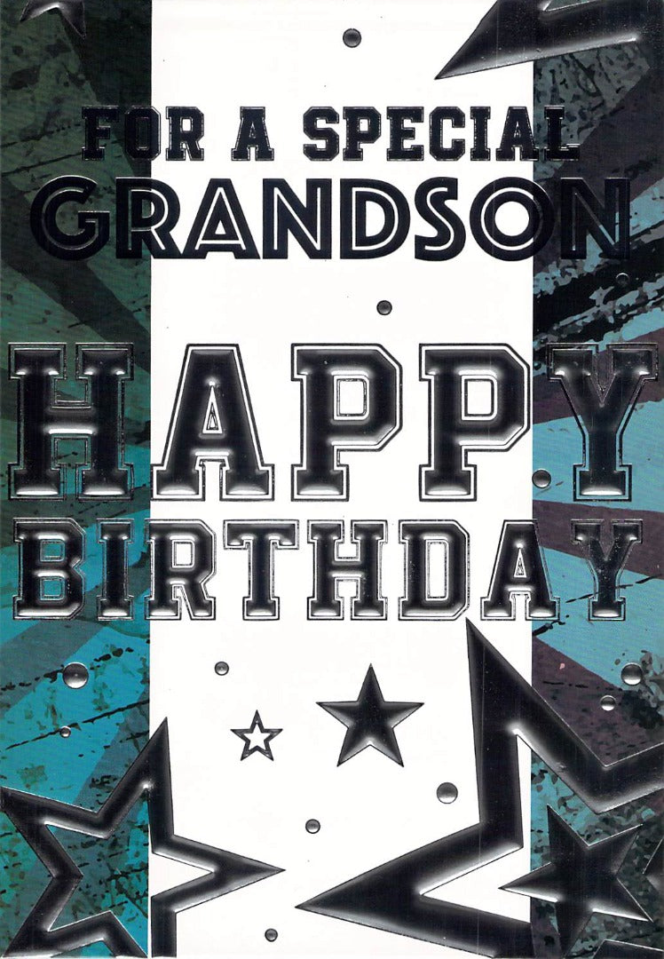 Grandsonon  Birthday  - Silver Foiled - Greeting Card