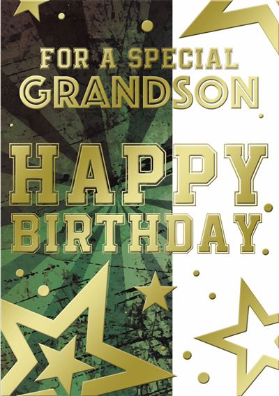 Grandson Birthday- Greeting Card - Green & Gold Foil / Star