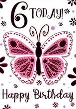 Load image into Gallery viewer, 6th Birthday - Age 6 - Butterfly - Pink Foiled - Greeting Card
