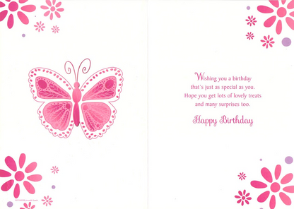 6th Birthday - Age 6 - Butterfly - Pink Foiled - Greeting Card