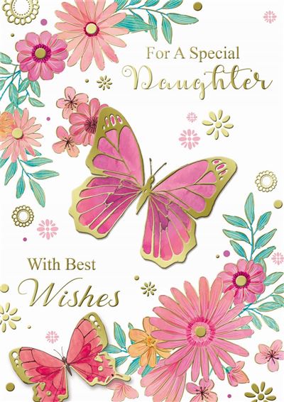 Daughter - Birthday - Pink Butterfly - Greeting Card