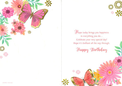 Daughter - Birthday - Pink Butterfly - Greeting Card