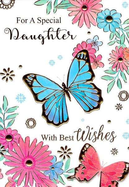 Daughter - Birthday - Blue Butterfly - Greeting Card