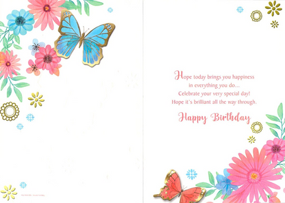 Daughter - Birthday - Blue Butterfly - Greeting Card