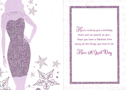Niece  - Birthday - Purple Glitter - Greeting Card