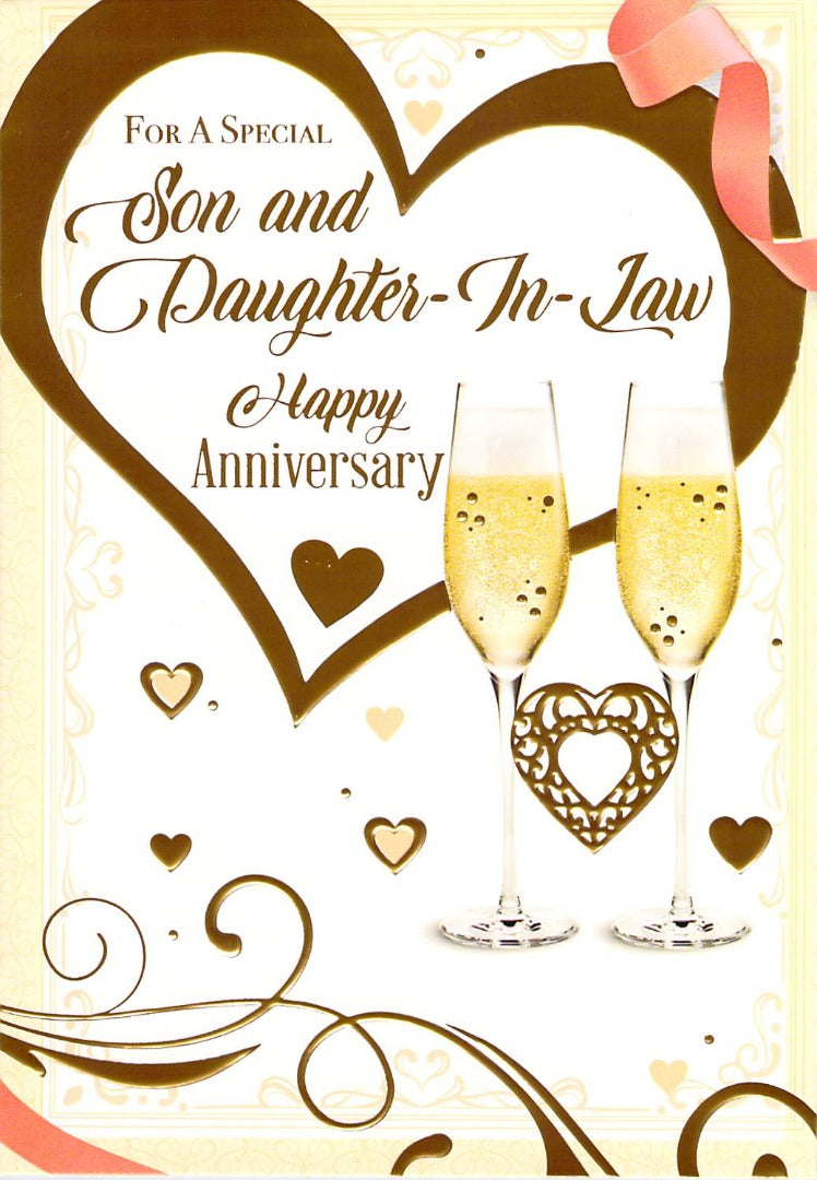 Son And Daughter In law - Anniversary - Hearts - Greeting Card