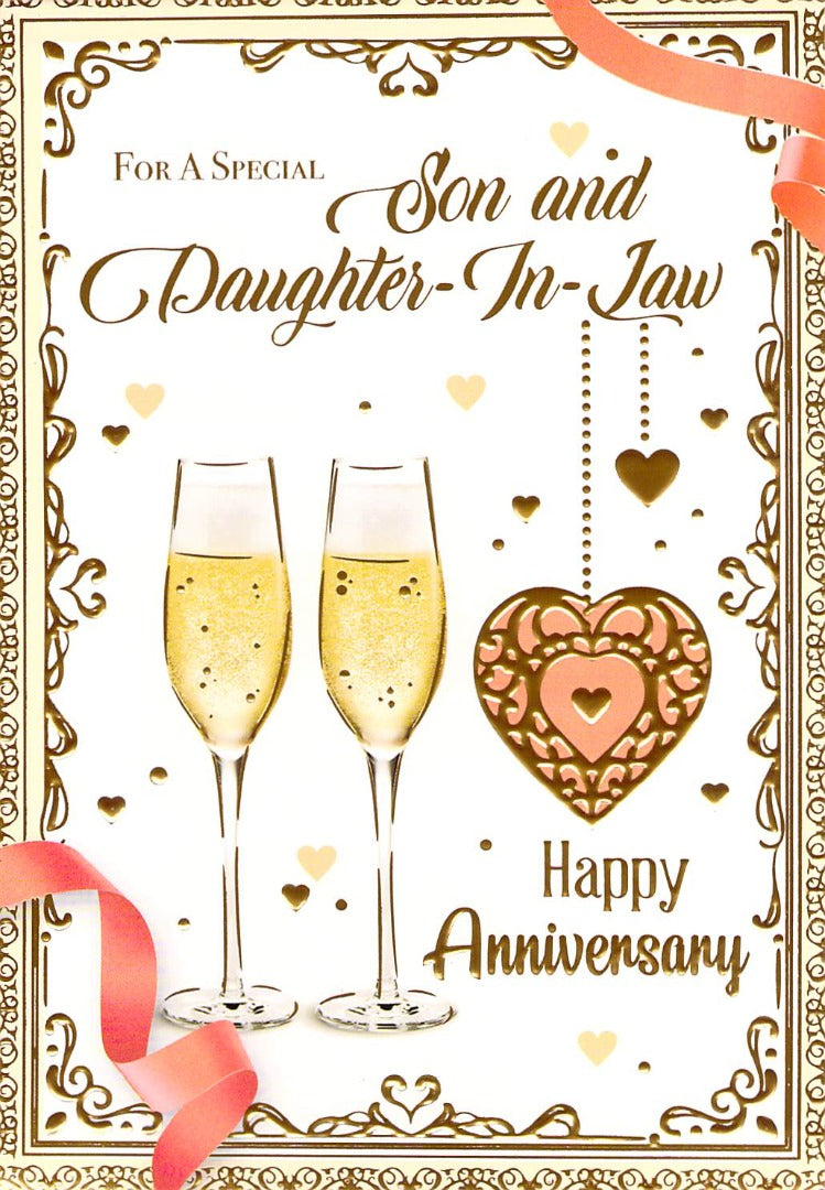 Son And Daughter In law - Anniversary - Hearts - Greeting Card