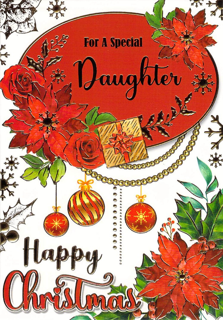 Daughter - Christmas - Flowers/foiled - Greeting Card