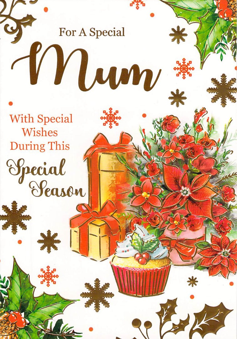 Mum - Christmas - Flowers/Cupcake - Greeting Card