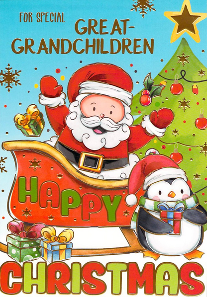 Great grandchildren - Christmas - Santa / Penguin- Greeting Card
