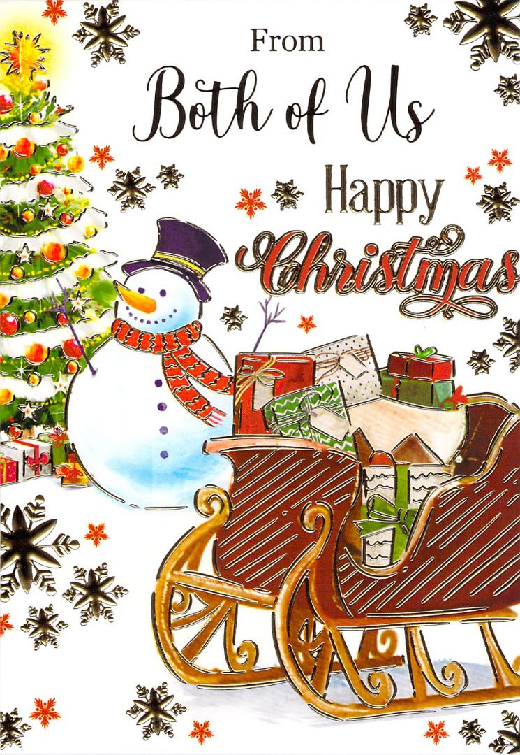 From Both Of Us - Christmas -Snowman / Sleigh - Greeting Card