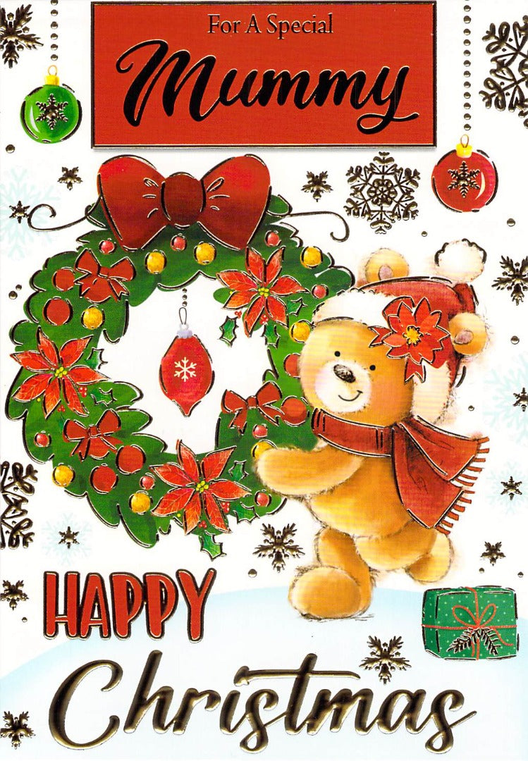 Mummy - Christmas - Bear/Wreath - Greeting Card