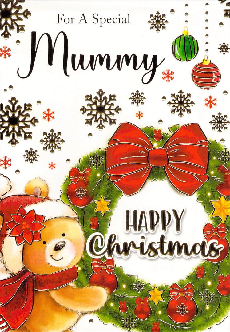 Mummy - Christmas - Bear/Wreath - Greeting Card