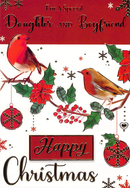 Daughter And Boyfriend - Christmas - Robins - Greeting Card