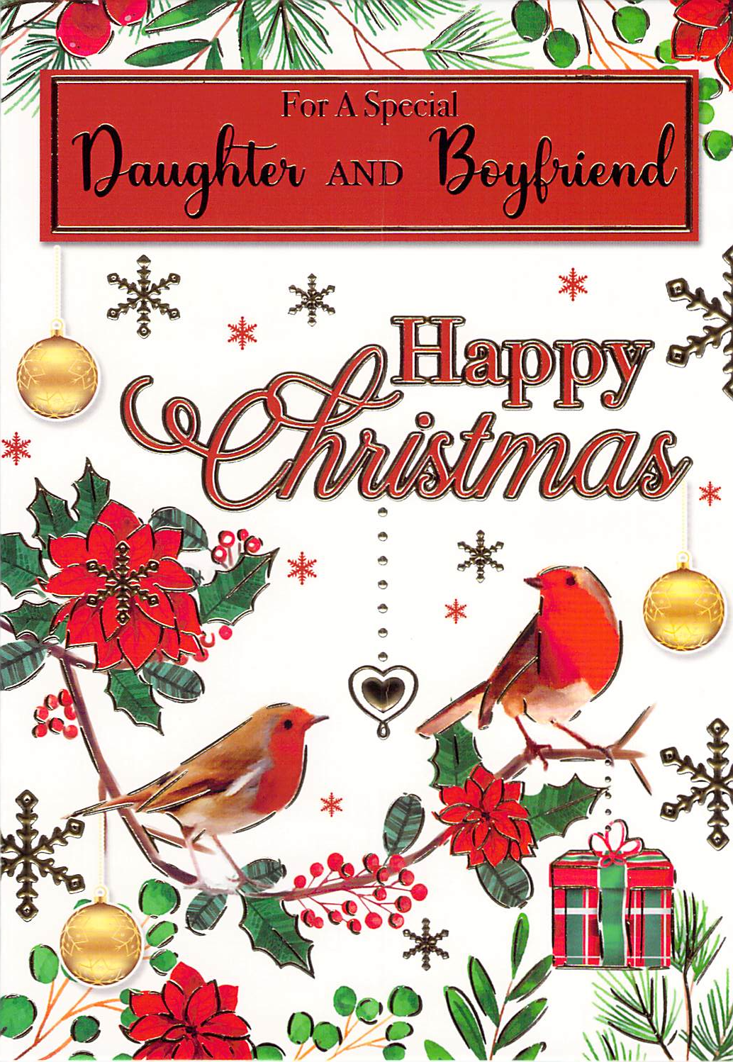Daughter And Boyfriend - Christmas - Robins - Greeting Card