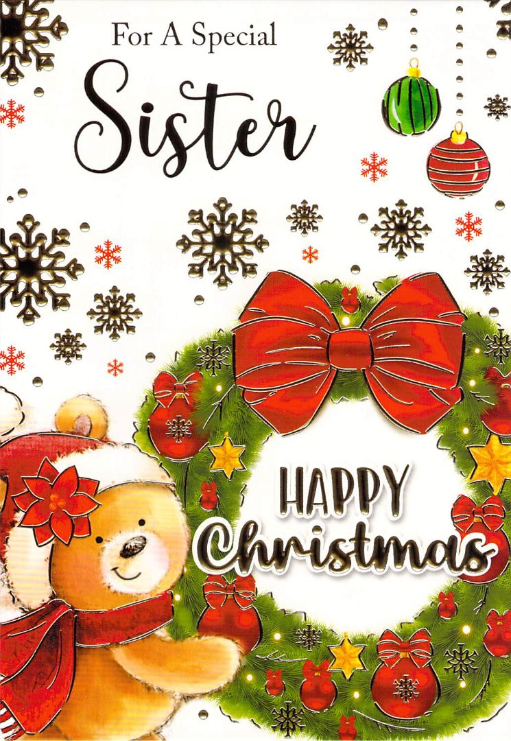 Sister - Christmas - Wreath - Greeting Card