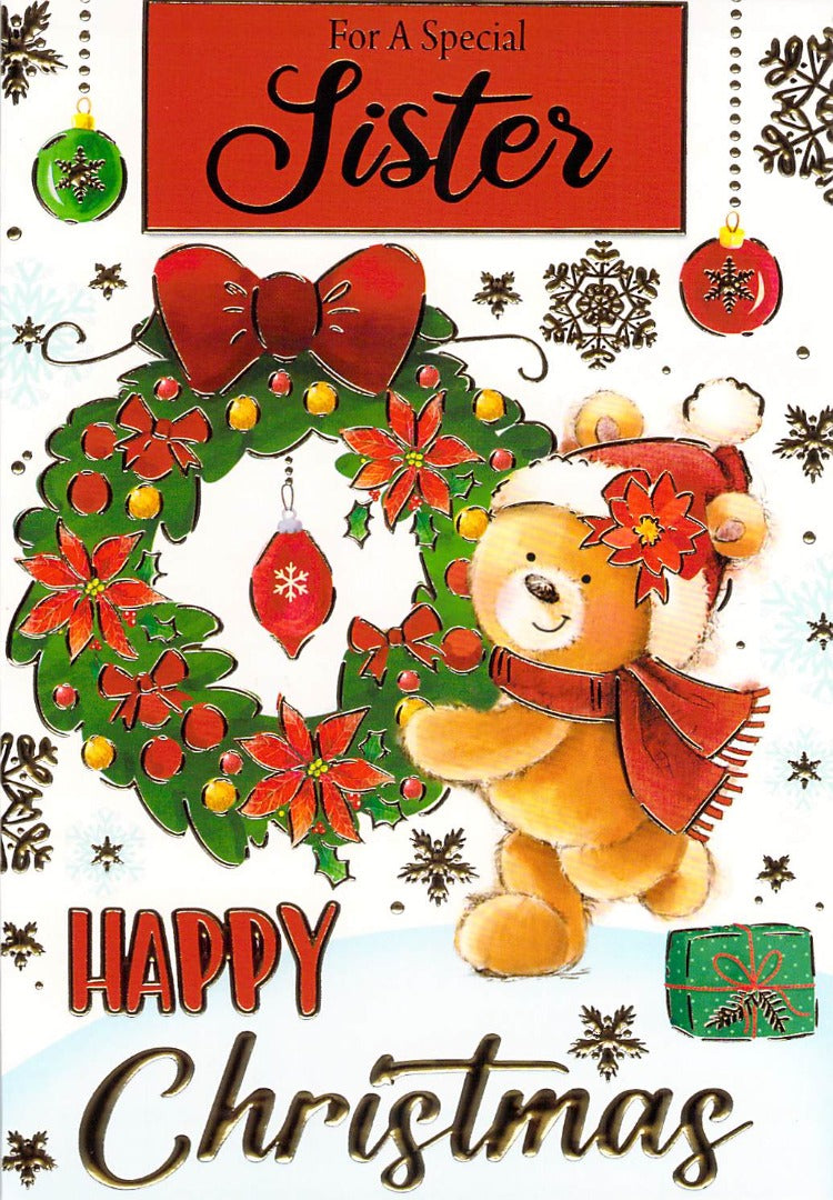 Sister - Christmas - Wreath - Greeting Card