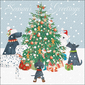 Christmas - Greeting Card - Dogs Around Tree