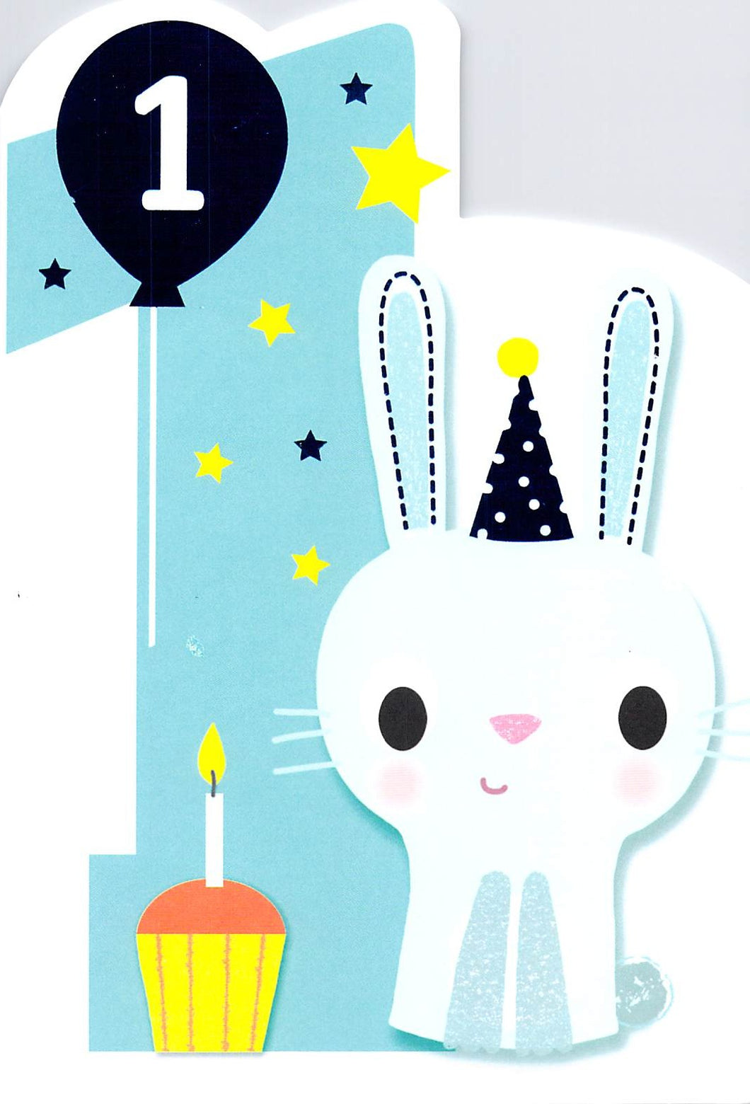 Age 1 - 1st Birthday - Blue Bunny - Greeting Card