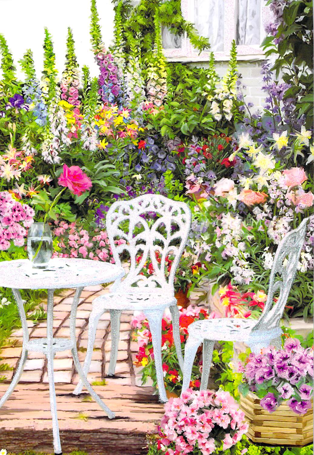 Patio image with flowers all around