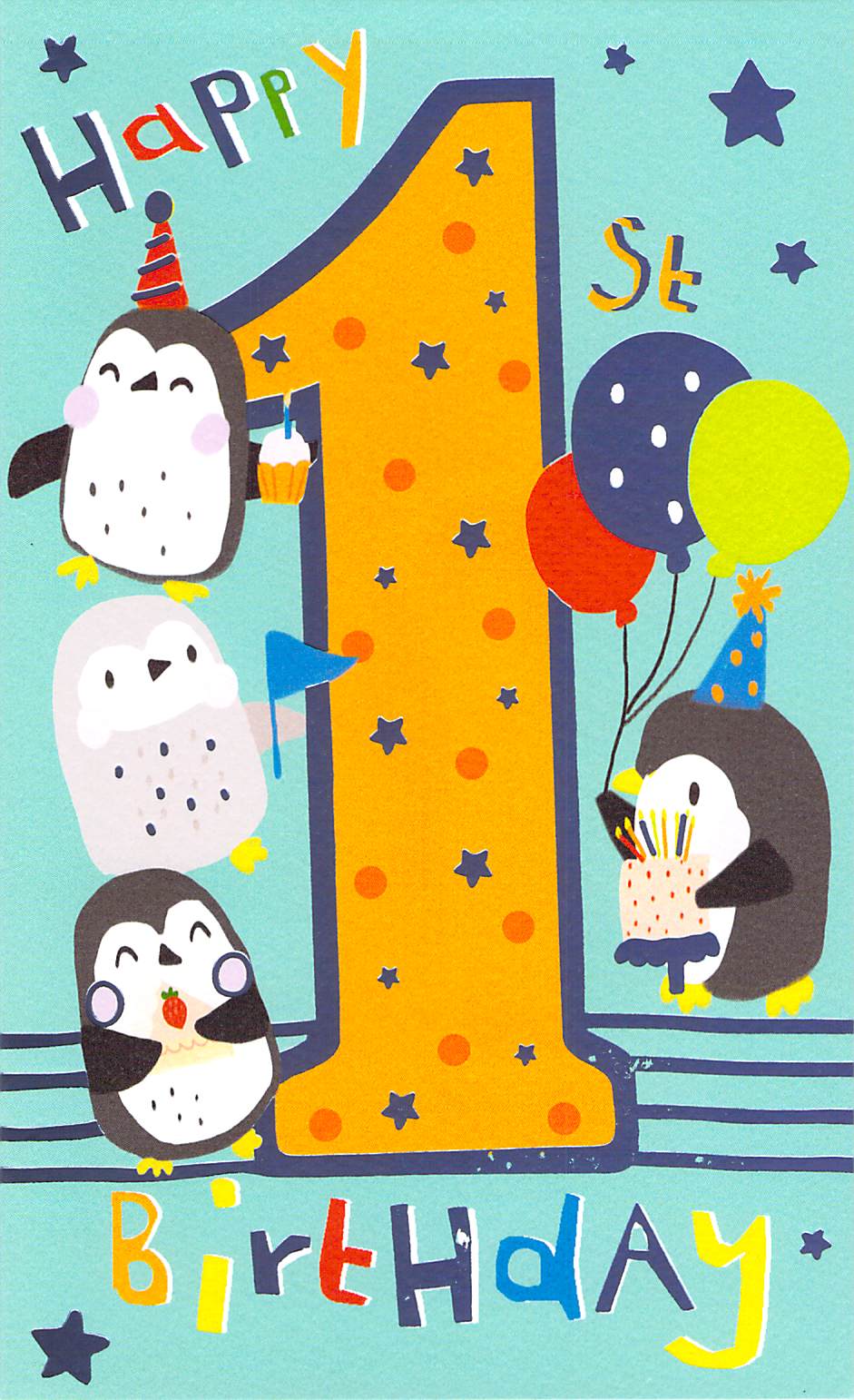 Age 1 - 1st Birthday - Blue - Greeting Card  - Multi Buy Discount